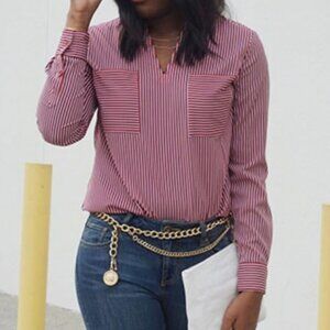 Cabi Striped Long Sleeve Blouse Women’s Button Front Top